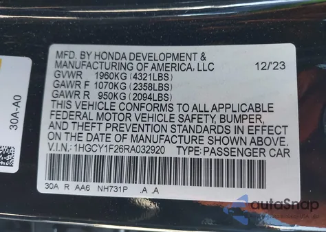 2024 Honda Accord Lx из США, поврежденный, VIN 1HGCY1F26RA032920